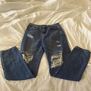 Blue denim mom jeans